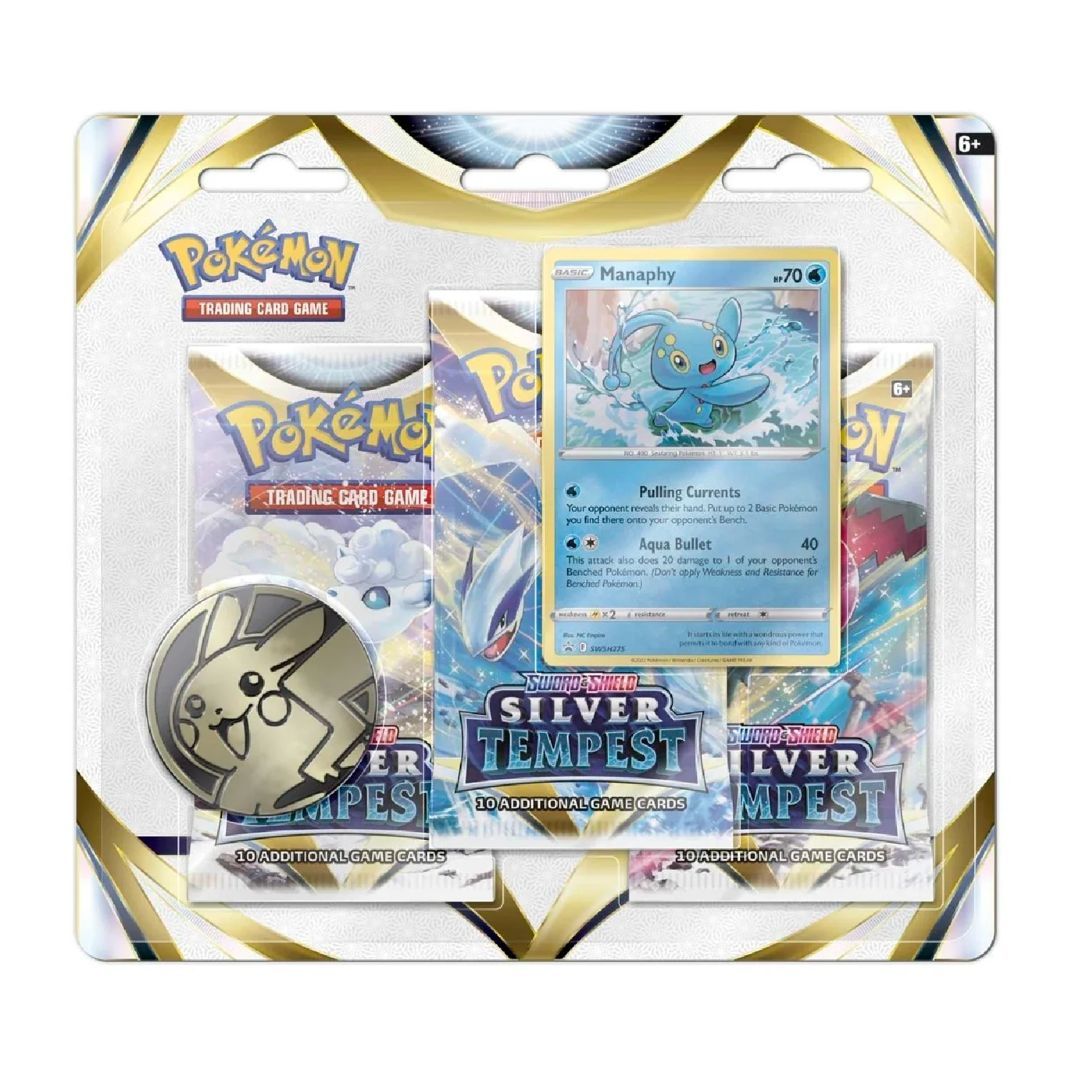 Pokemon TCG: Silver Tempest 3 Booster Packs, Coin & Manaphy Promo Card
