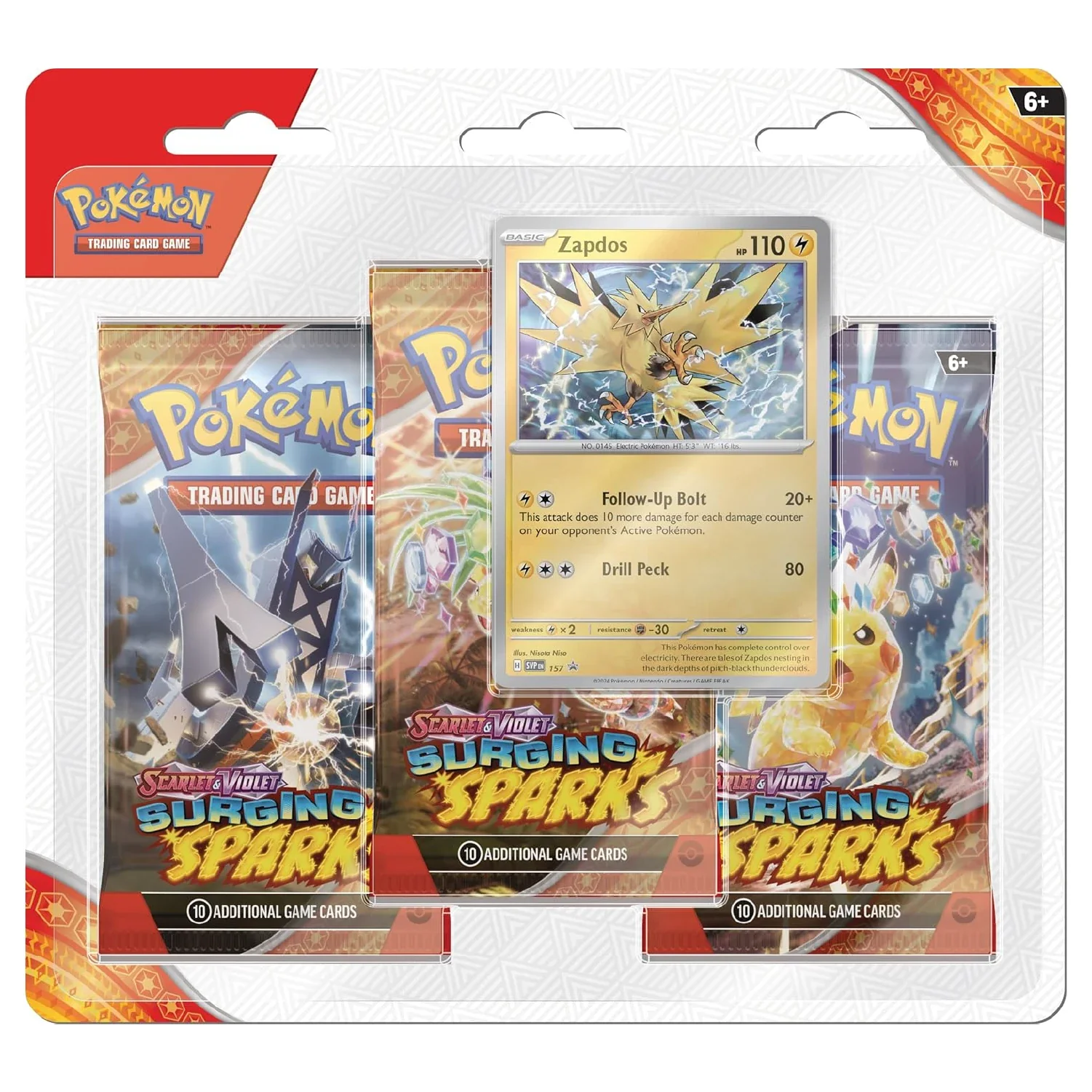 Pokemon TCG: Surging Sparks 3-Pack Blister (Zapdos Promo)